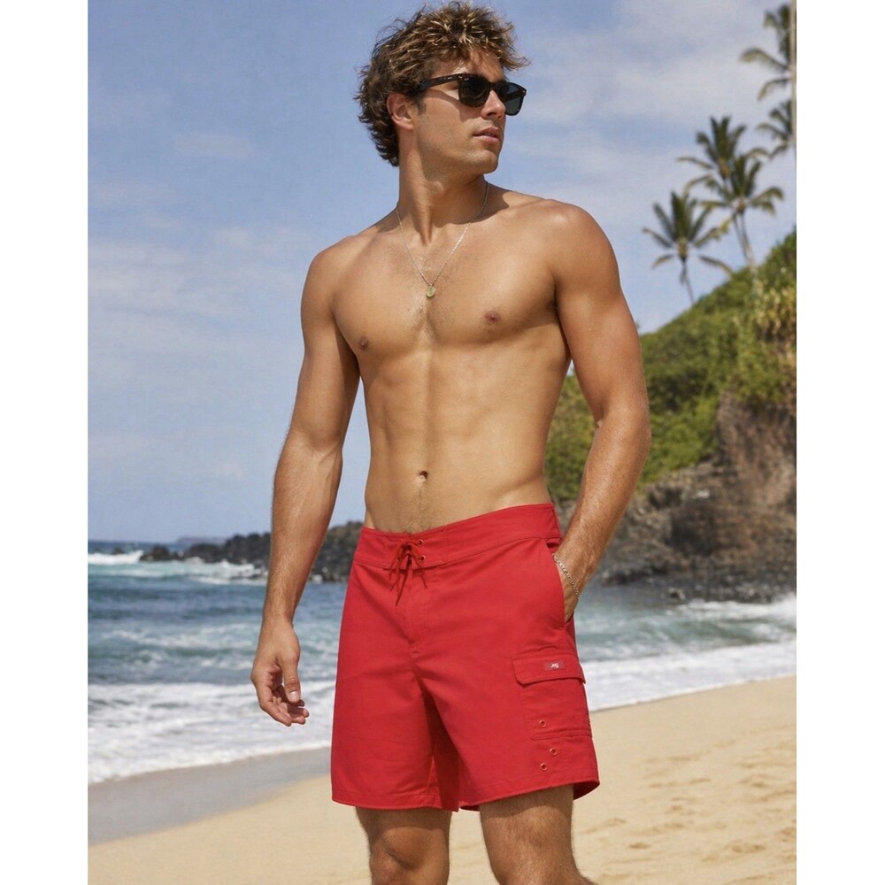 New Red Board Shorts Surf Swim Y2K Beach Summer Cargo Pocket Me Large